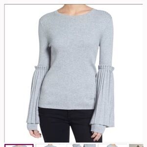 Chelsea28 Light Gray Pleated Bell Sleeve Sweater size S